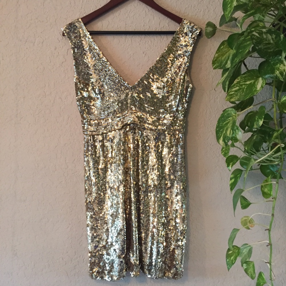 DOLCE JOVANI Gold & Silver Sequin Dress
